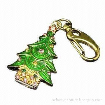 Christmas Tree USB2.0 Memory Flash Drive with Jewelry Keychain Pen Drive Stick, Pendant Shape